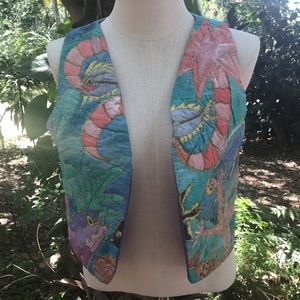100% Silk Hand-Painted Vintage Under The Sea Vest